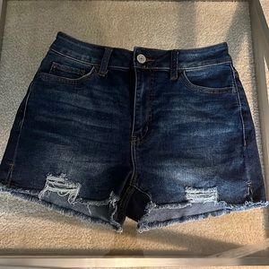 “Legs for Days” Dark Wash Distressed Denim Shorts
